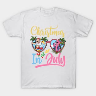 Christmas In July Sunglasses Santa Flamingo Summer Vacation Gift For men Women T-Shirt